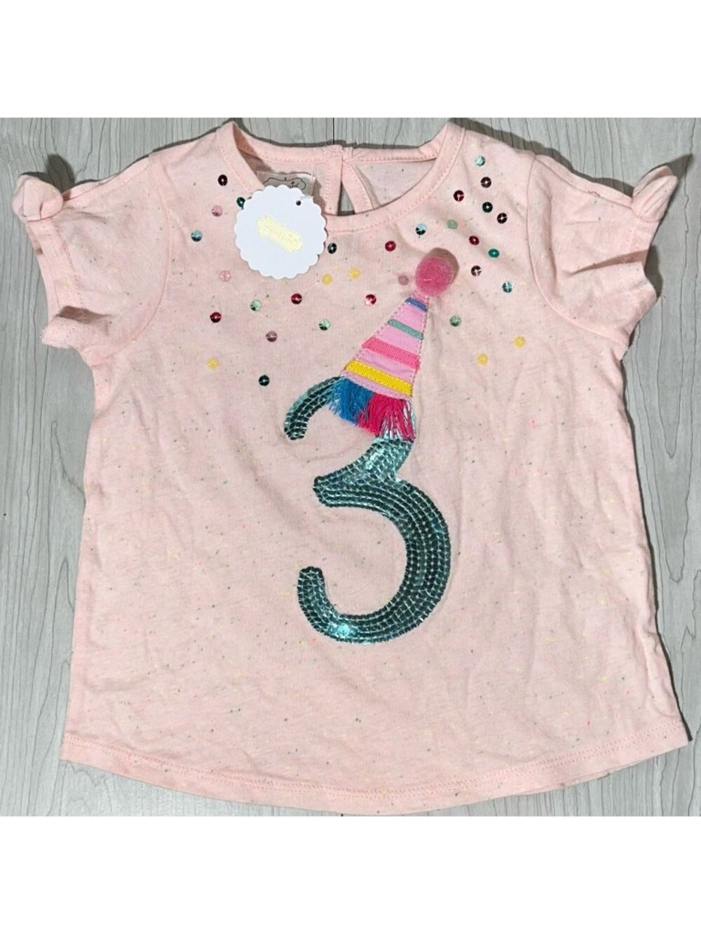 Mud Pie 3T NWT pink Birthday 3 THREE 3rd bday shirt sequin applique party hat